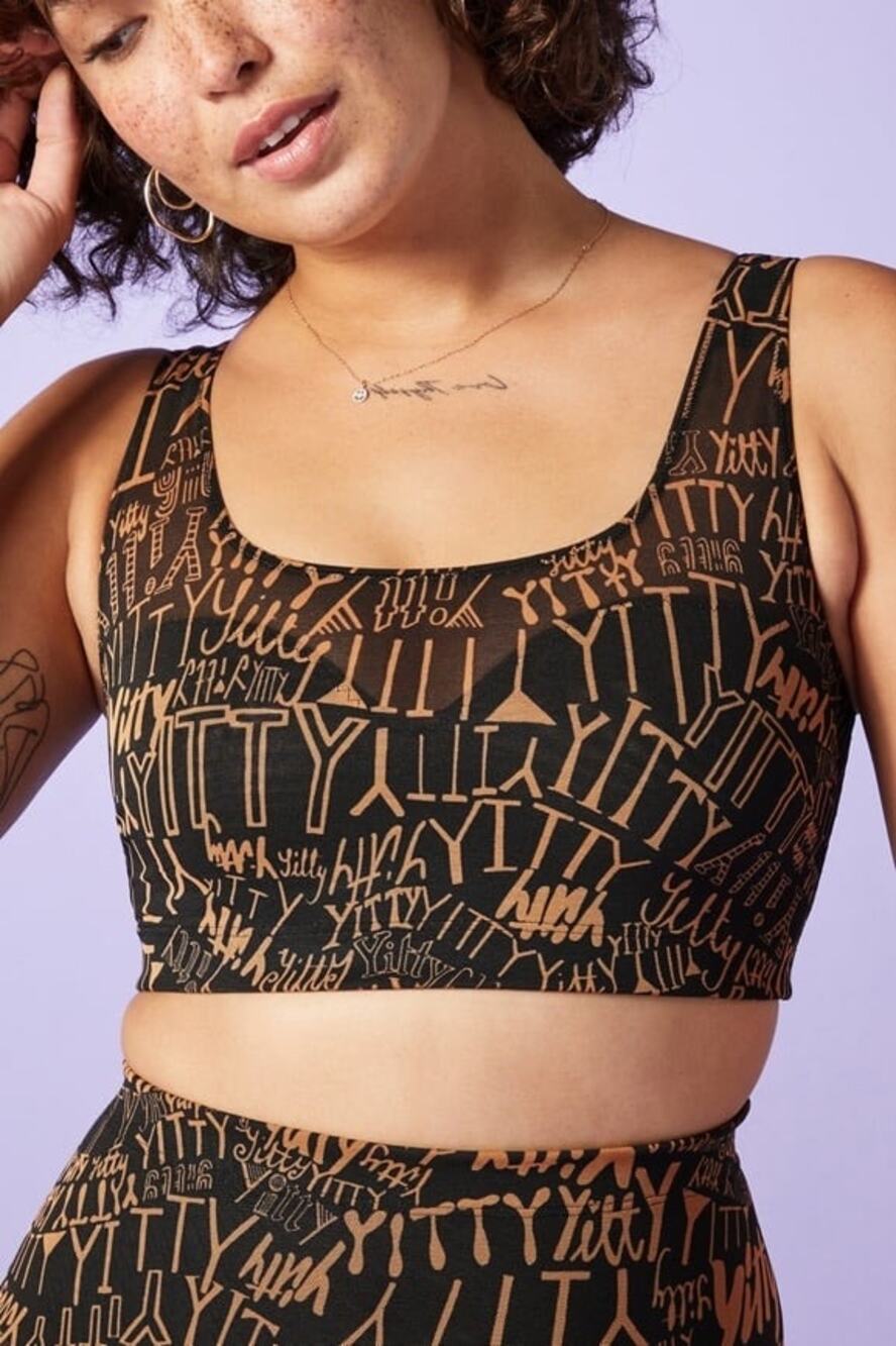 New Fabletics Mesh Me Smoothing Midi Bralette Iconic Black Yitty Size M